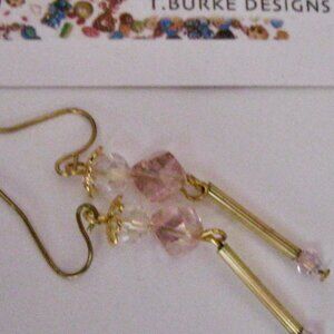 PINK AND GOLD CRYSTALS HANDCRAFTED IN THE USA BY T. BURKE DESIGNS PIERCED ONLY